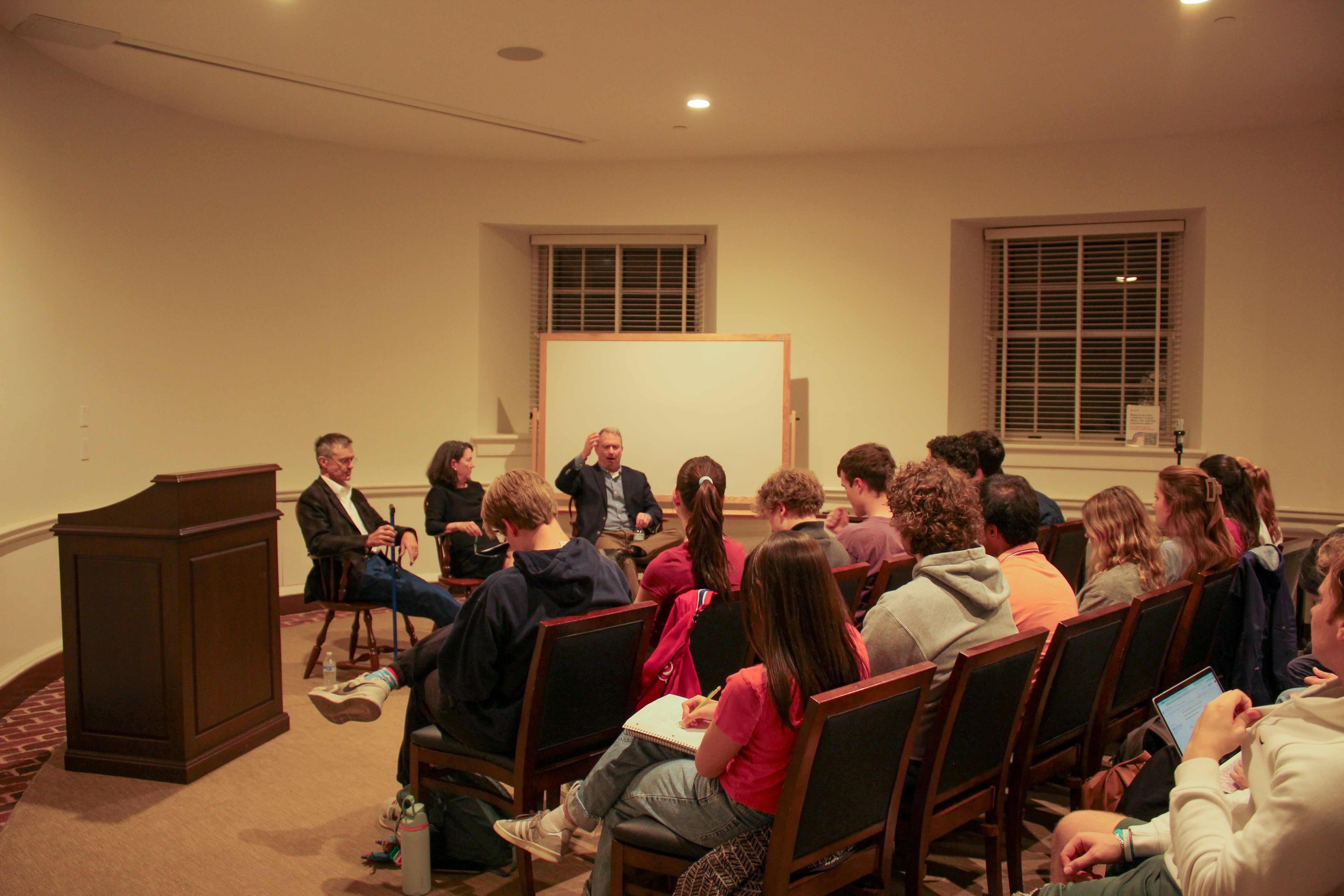 Panel discussion with students in classroom setting