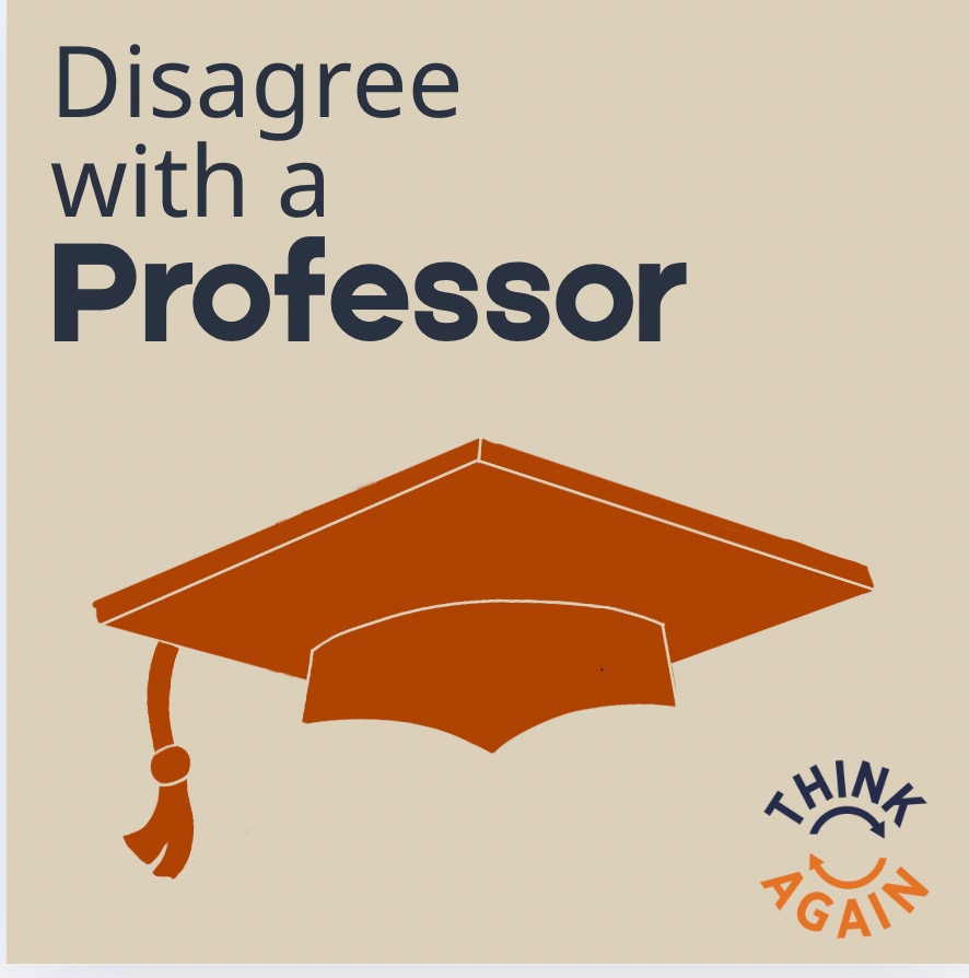 Disagree with a Professor event poster featuring graduation cap design